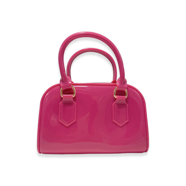 Floral Shiny Jelly Barrel Purse - Fuchsia