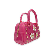 Floral Shiny Jelly Barrel Purse - Fuchsia - doe a dear