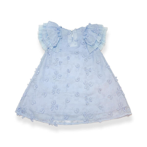 Puff Slvs Butterfly Cotton Dress - blue