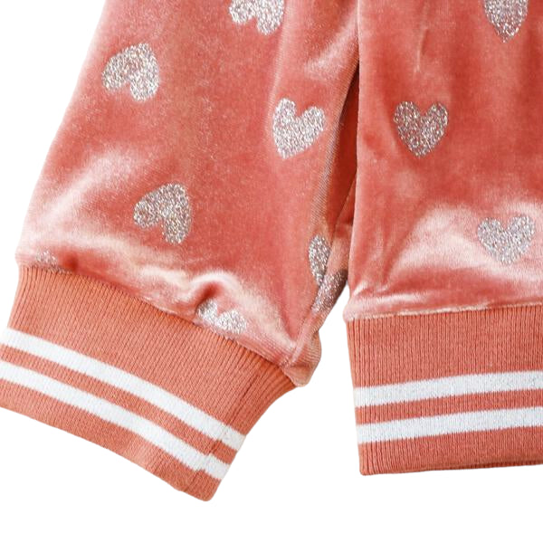 Sequin Heart Velvet Loungewear Set - Coral