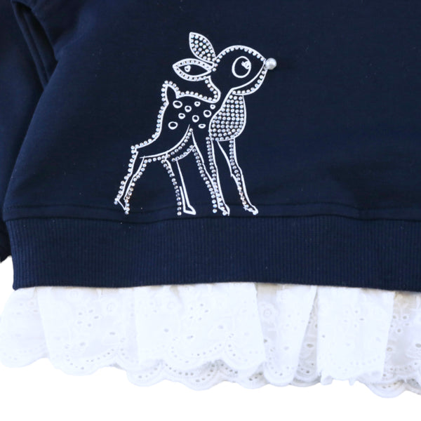 Deer Rhinestone Sweatshirt - Navy - doe a dear