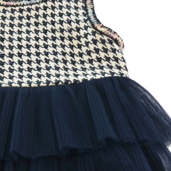 Houndstooth Chiffon Tiered Dress - Beige/Navy - 4 Houndstooth Chiffon Tiered Dress - Beige/Navy - 4