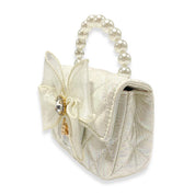 White Bowtie Shiny Quilted Purse - doe a dear