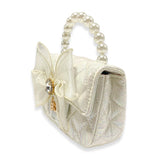 White Bowtie Shiny Quilted Purse