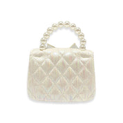 White Bowtie Shiny Quilted Purse - doe a dear