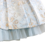 Blue Floral Brocade Dress