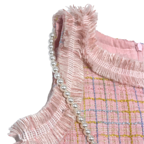 Sleeveless Tweed Dress with purse - Pink