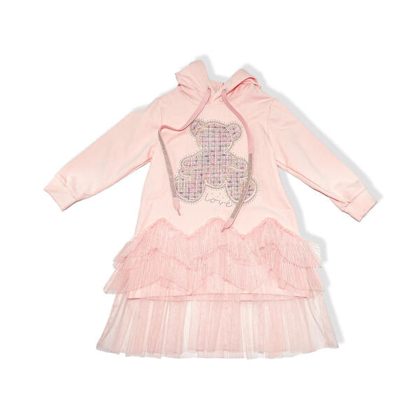 Teddy Patch Hooded Dress - Pink