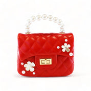 Pearl Handle Quilted Leather Purse w/ Charms - Red - doe a dear