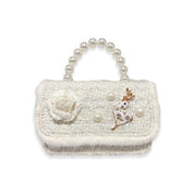 Ivory Fur Trim Tweed Purse