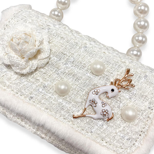 Ivory Fur Trim Tweed Purse - doe a dear