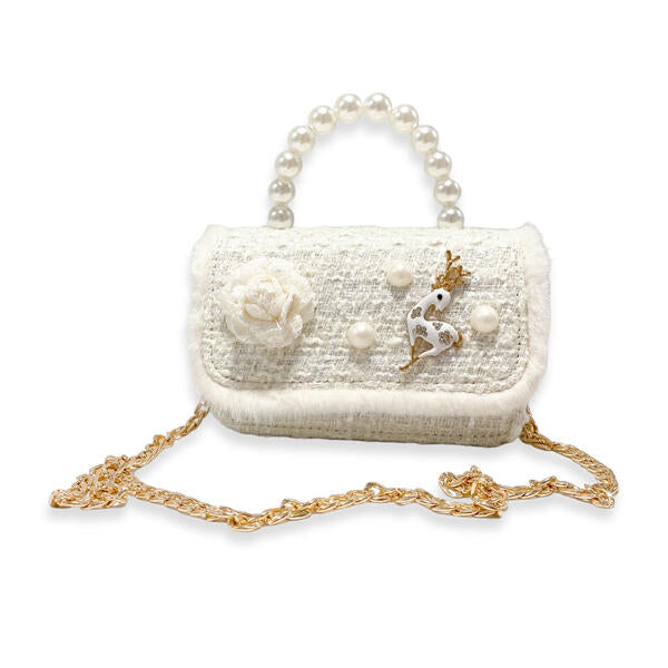 Ivory Fur Trim Tweed Purse