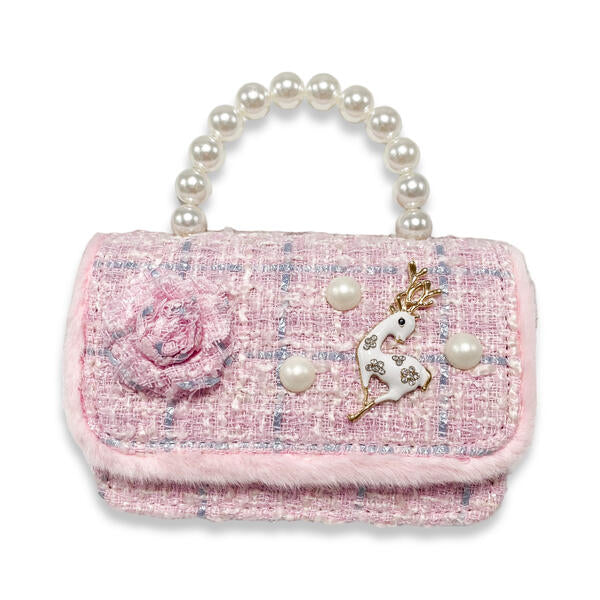 Pink Fur Trim Tweed Purse