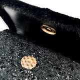 Black Fur Trim Tweed Purse