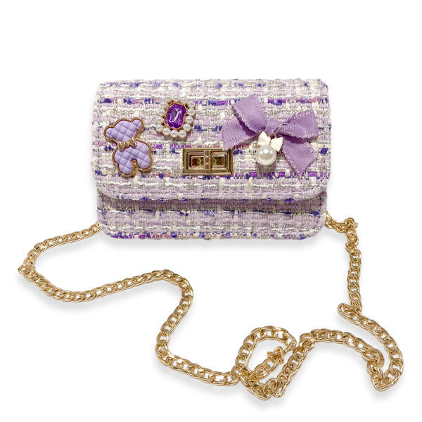 Purple Teddy & Bow Tweed Purse - doe a dear