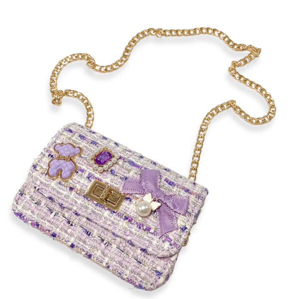 Purple Teddy & Bow Tweed Purse - doe a dear