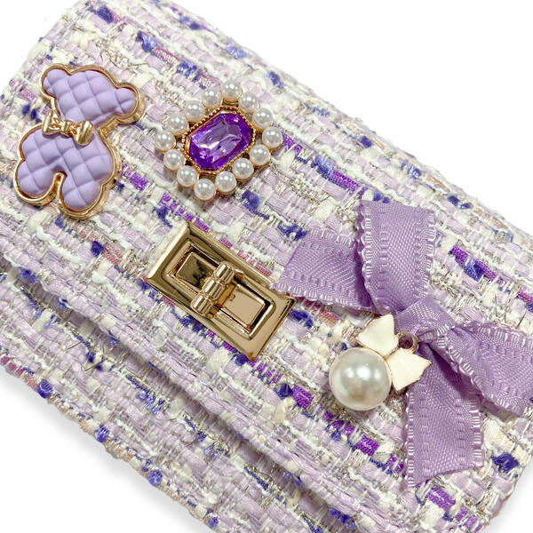 Purple Teddy & Bow Tweed Purse - doe a dear