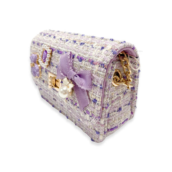 Purple Teddy & Bow Tweed Purse - doe a dear