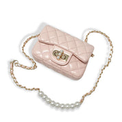 Pink Pearl Closure Quilted Purse