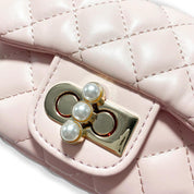 Pink Pearl Closure Quilted Purse