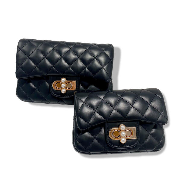 Black Pearl Closure Quilted Purse - doe a dear