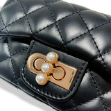 Black Pearl Closure Quilted Purse