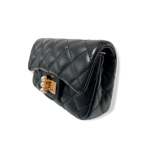 Black Pearl Closure Quilted Purse - doe a dear