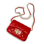 Red Pearl Closure Quilted Purse - doe a dear