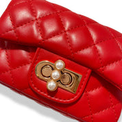 Red Pearl Closure Quilted Purse - doe a dear