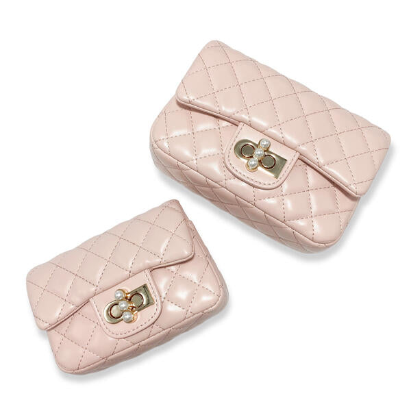 Pink Pearl Closure Quilted Purse - doe a dear