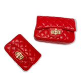 Red Pearl Closure Quilted Purse