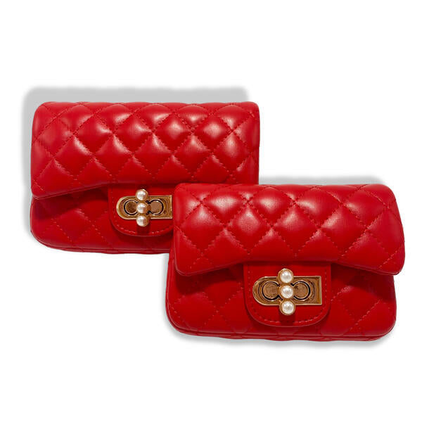 Red Pearl Closure Quilted Purse - doe a dear