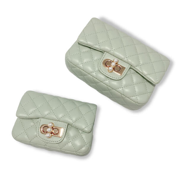 Green Pearl Closure Quilted Purse - doe a dear