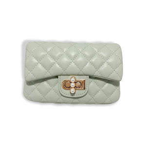 Green Pearl Closure Quilted Purse