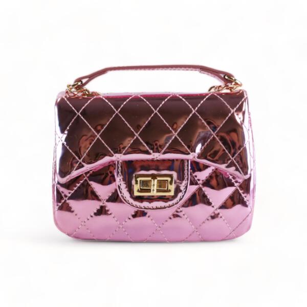 Metallic Crossbody Quilted Purse - Pink - doe a dear