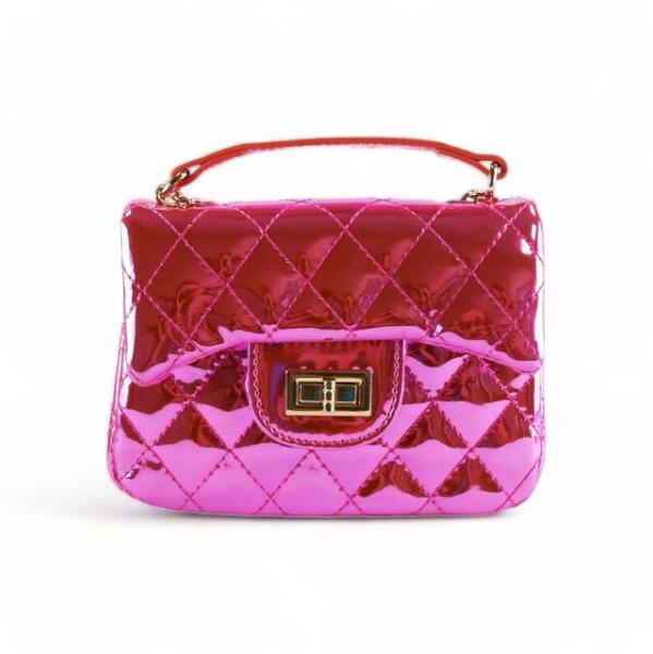 Metallic Crossbody Quilted Purse - Fuchsia - doe a dear