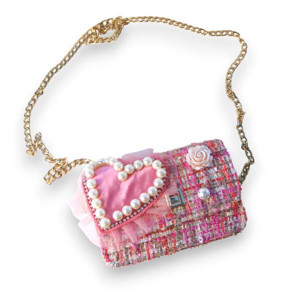 Big Heart Tweed Purse Pink - doe a dear