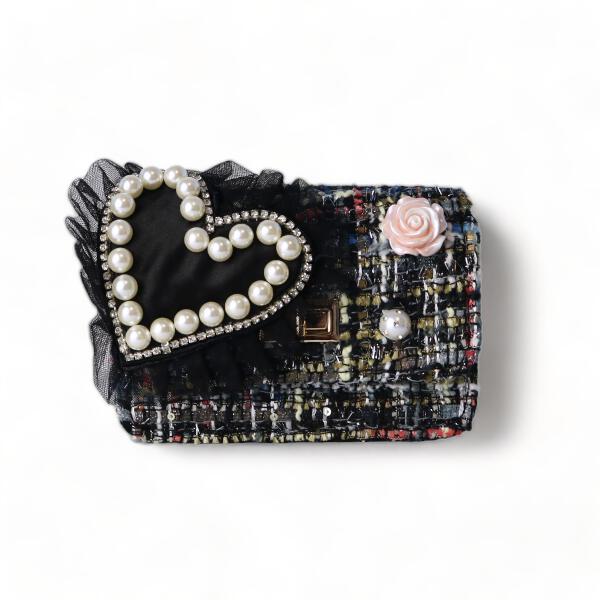 Big Heart Tweed Purse Black