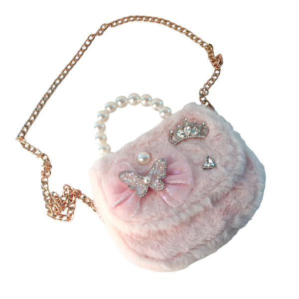 Pink Butterfly Furry Purse - doe a dear