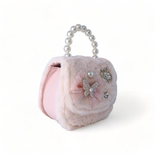Pink Butterfly Furry Purse