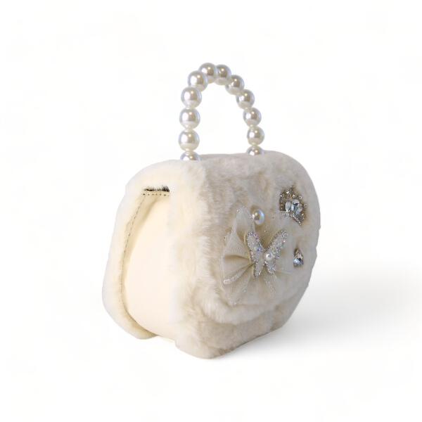 Cream Butterfly Furry Purse - doe a dear