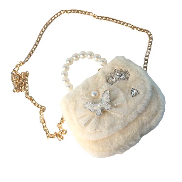 Cream Butterfly Furry Purse