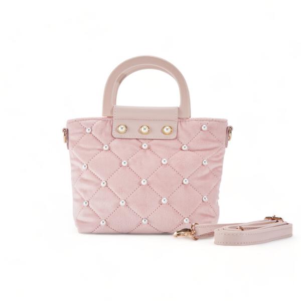 Pearls Quilted Velvet Bag - Pink - doe a dear