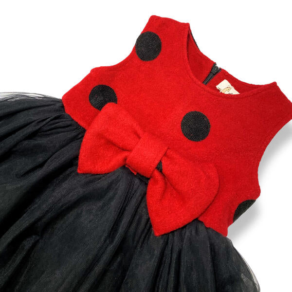Red and Black Polka Dot Wooly Tulle Dress