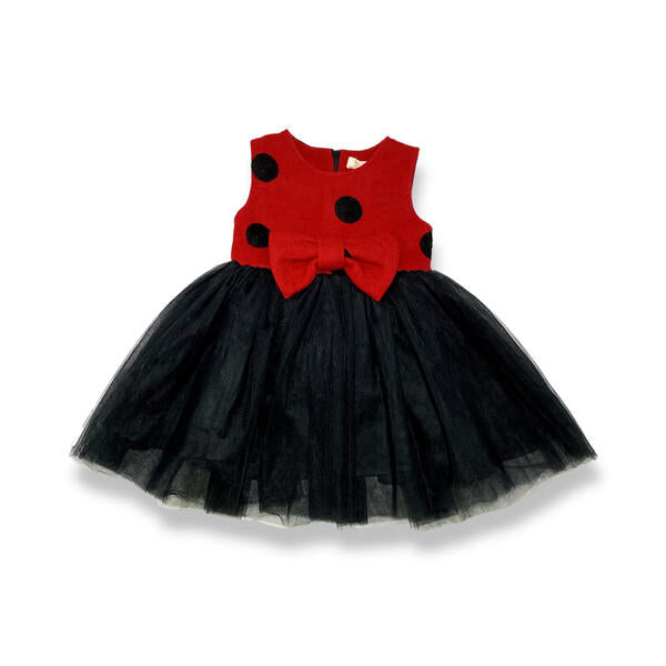 Red and Black Polka Dot Wooly Tulle Dress - doe a dear