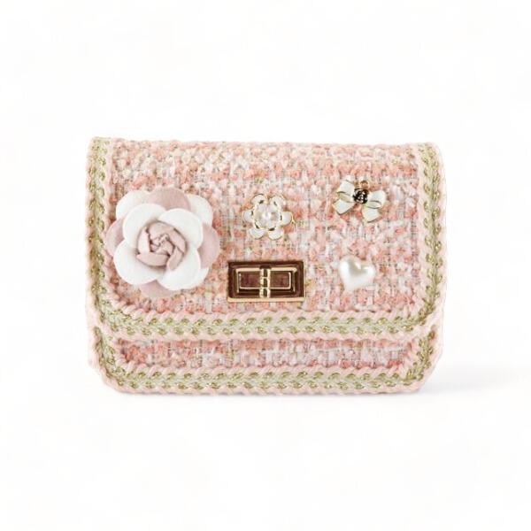 Floral Brooch Tweed Purse - Pink - doe a dear