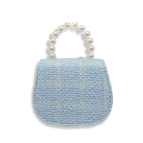 Blue Feather Floral Tweed Purse