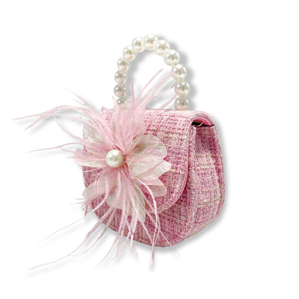 Fuchsia Feather Floral Tweed Purse - doe a dear