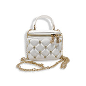 White Embellished Vanity Quilted Purse