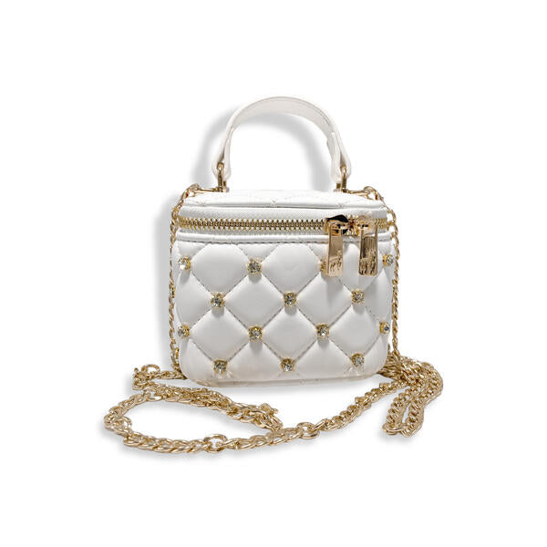 White Embellished Vanity Quilted Purse - doe a dear